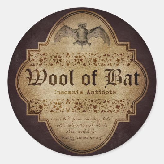 Sticker Rond Woolf de l'appothécaire de chauve-souris (Devant)