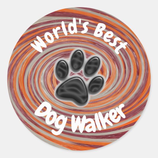 Sticker Rond World Best Dog Walker Super Empreinte de patte Pup (Devant)