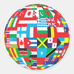 Sticker Rond World Flags, Globe