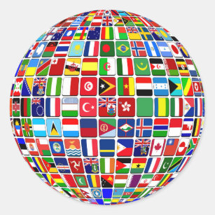 Sticker Rond World Flags Globe, International,