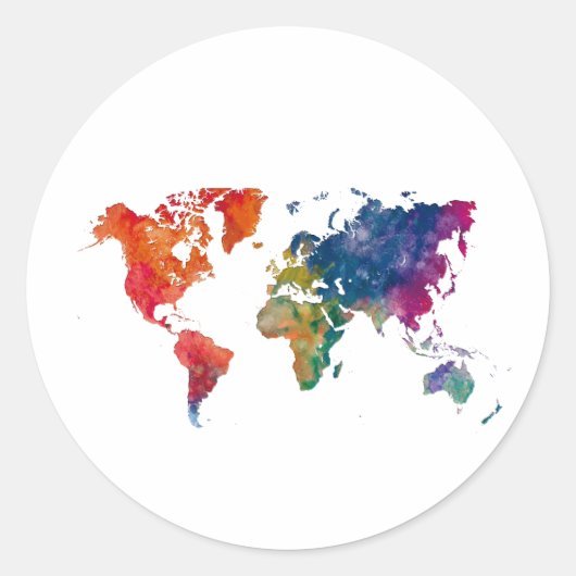 Sticker Rond World map in watercolor (Devant)