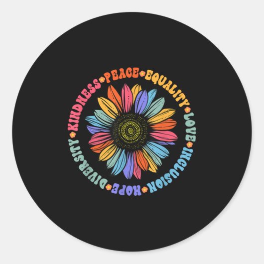 Sticker Rond World Peace Suprter Sunflower Floral Outfit Kindne (Devant)