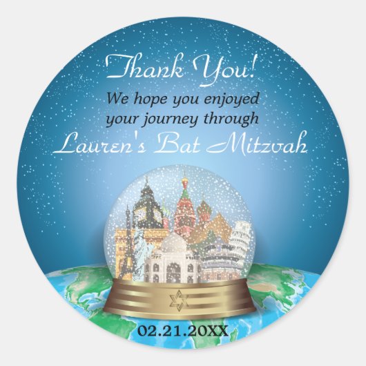 Sticker Rond World Travel Snow Globe Bar Bat mitzvah (Devant)