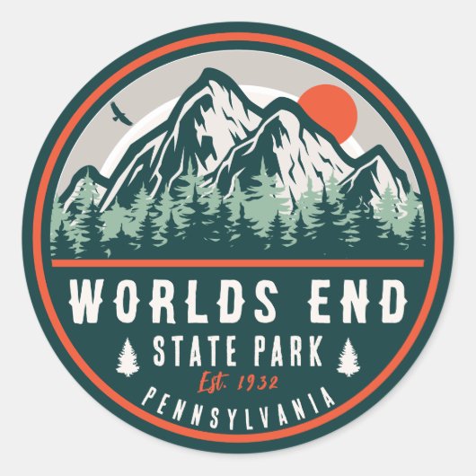 Sticker Rond Worlds End State Park Pennsylvania Retro Sunset (Devant)