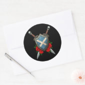 Sticker Rond Worldwide Scottish Flag Shield et épées avec Rose (Enveloppe)