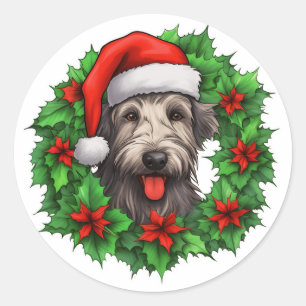 Sticker Rond Wreath de Noël irlandais Wolfhound