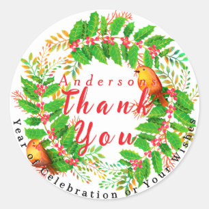 Sticker Rond Wreath Holly Jolly Family White