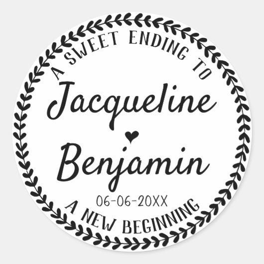 Sticker Rond Wreath Rustique Sweet Terminant nouveau Mariage de (Devant)