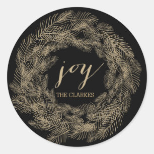 STICKER ROND WREATING FOLIAGE HIVER   STYLISH HOLIDAY CADEAUX T