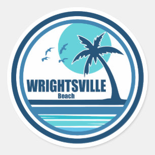 Sticker Rond Wrightsville Beach North Carolina Palm Tree Birds
