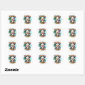 Sticker Rond Wuffoo Poppi Cute Kawaii Puppy Tropical Island (Feuille)
