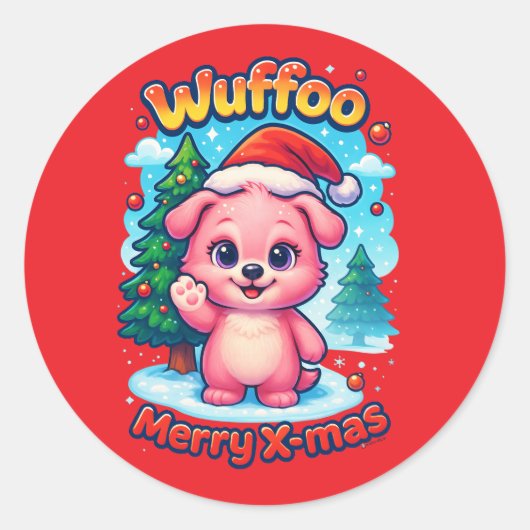 Sticker Rond Wuffoo Shelly Merry X-mas Kawaii 3D Holiday (Devant)