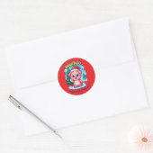 Sticker Rond Wuffoo Shelly Merry X-mas Kawaii 3D Holiday (Enveloppe)