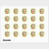 Sticker Rond Wuffoo Starssie Kawaii Puppy Tropical Island (Feuille)