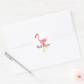 Sticker Rond WW - Drôle Flamant rose dessin d'art primitif (Enveloppe)