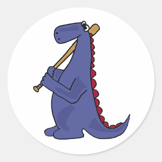 Sticker Rond WX - Dinosaure Bleu Jouer Dessin De Baseball (Devant)
