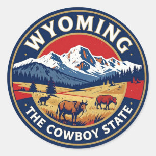 Sticker Rond WYOMING État de Cow-Boy Patrimoine Montagnard