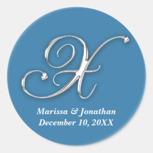 Sticker Rond X initial bleu monogramme nom personnalisé faveur