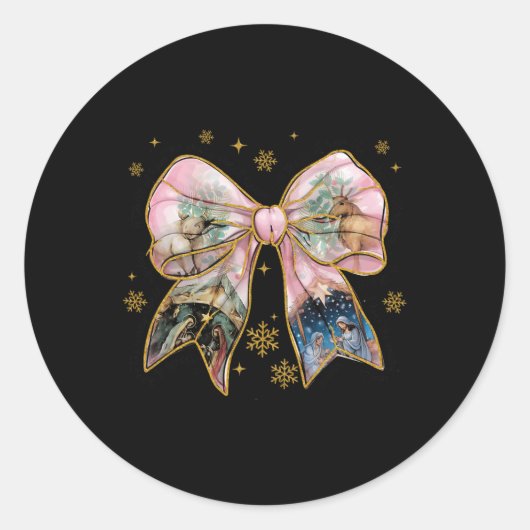 Sticker Rond Xmas Coquette Bow Jesus Bible chrétienne Verse Nat (Devant)