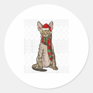 Sticker Rond Xmas Devon Rex Chat Santa Claus Casquette Ugly