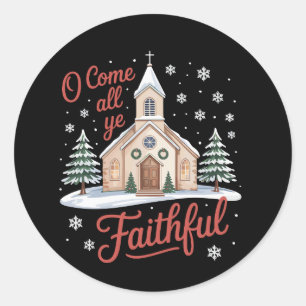 Sticker Rond Xmas Ô venez tous fidèles Religieux Noël chrétien