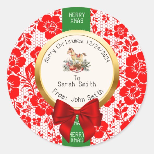 Sticker Rond XMAS Red LACE Editable green red white (Devant)