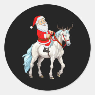 Sticker Rond Xmas Style Reindeer Père Noël équitation Noël