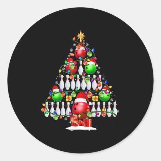 Sticker Rond Xmas Tree Bowling Xmas Lights Père Noël Bowling Ba (Devant)