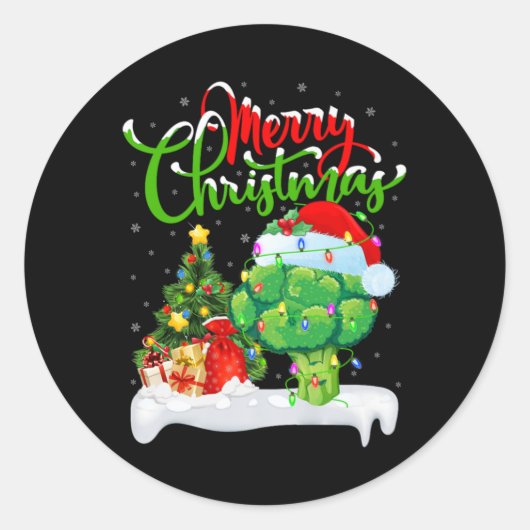 Sticker Rond Xmas Tree Lights Santa Hat Vegetable Broccoli Chri (Devant)