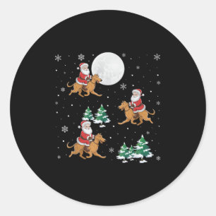 Sticker Rond Xmas Tree Père Noël équitation Irlandais Wolfhound