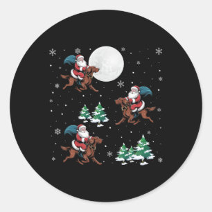 Sticker Rond Xmas Tree Père Noël Riding Irlandais Setter Chien 