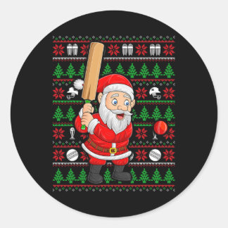 Sticker Rond Xmas Ugly Sweater Style Santa Playing Cricket Chri
