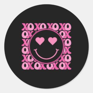 Sticker Rond Xo Smile Rose Visage Coeur Yeux Coeur Super Valent