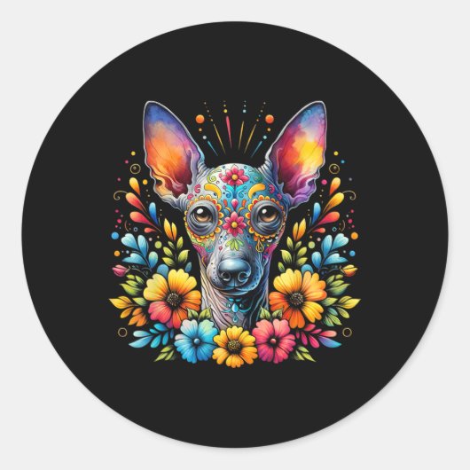 Sticker Rond Xoloitzcuintli Chien Sugar Crâne Cinco De Mayo Mex (Devant)