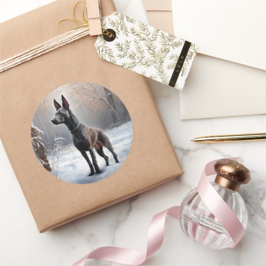 Sticker Rond Xoloitzcuintli Laisser neiger Noël (Cadeaux)