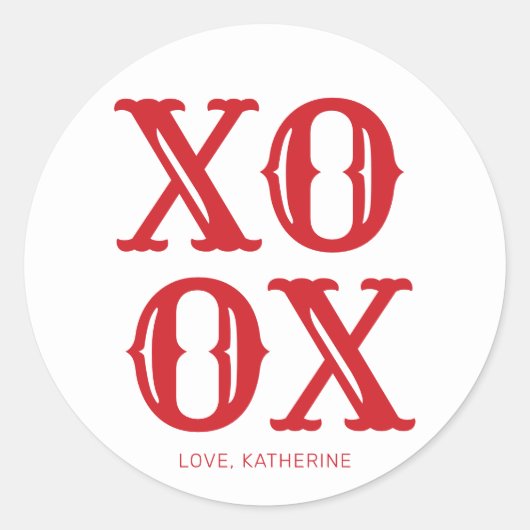 Sticker Rond XOXO blanc rouge mignon typographie personnalisée (Devant)