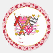Sticker Rond XOXO Coeur mignonne et jouant (Devant)