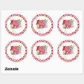 Sticker Rond XOXO Coeur mignonne et jouant (Feuille)
