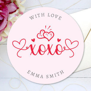 Sticker Rond XOXO Écriture Élégante Cœurs Texte Personnalisé
