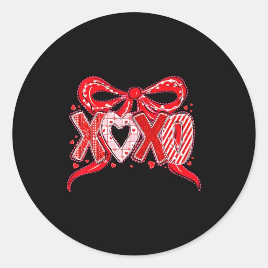 Sticker Rond Xoxo Funny Valentines Day Love Coquette Bow Checke (Devant)