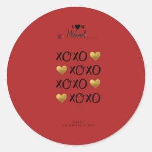 Sticker Rond "XOXO" Gold Hearts Heureuse Sainte-Valentin Rouge