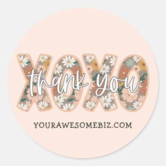 Sticker Rond XOXO Merci Script Boho Floral Cute Business (Devant)