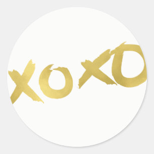 Sticker Rond XOXO Moderne Faux Métal Doré Brillance Glamour Cad