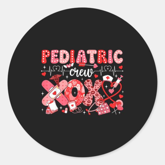 Sticker Rond Xoxo Nurse Pediatric Crew Nurse Valentine Leopard  (Devant)