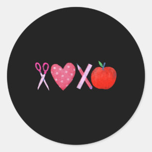 Sticker Rond Xoxo Professeur Saint-Valentin Crayon Et Pomme 1