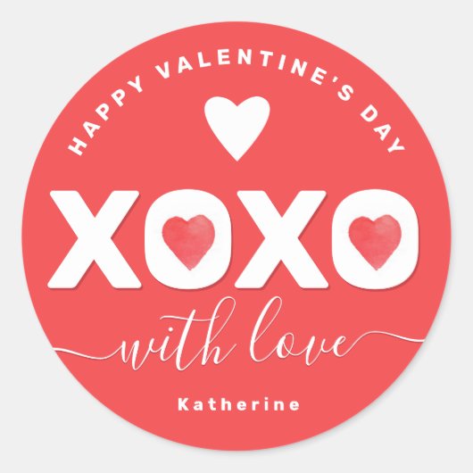 Sticker Rond XOXO Red Valentine's Day Personalized Name (Devant)