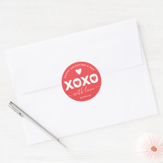 Sticker Rond XOXO Red Valentine's Day Personalized Name (Enveloppe)
