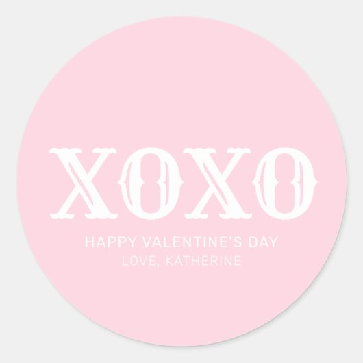 Sticker Rond XOXO rose blanche typographie mignonne Saint Valen (Devant)
