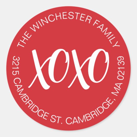 Sticker Rond XOXO rouge blanc Adresse Saint Valentin (Devant)