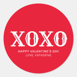 Sticker Rond XOXO typographie rouge et blanche mignonne Saint V